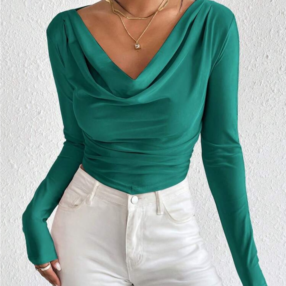 New SHEIN teal silky long sleep crop S
